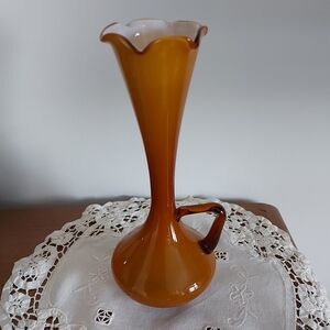 Vintage Empoli (?) Glass Vase. Butterscotch Encased Glass (Orange, Brown). 8".